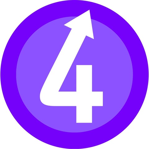 Purple circular icon with white number 4 and upward arrow symbol inside